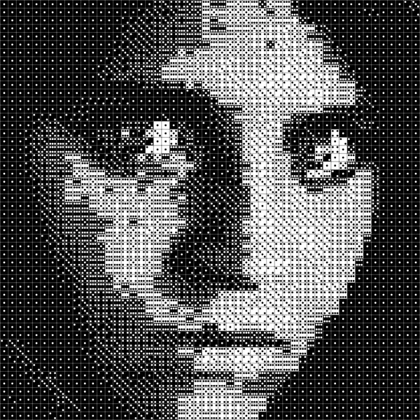 Afghan Girl dice art portrait, 52×52 grid digital preview